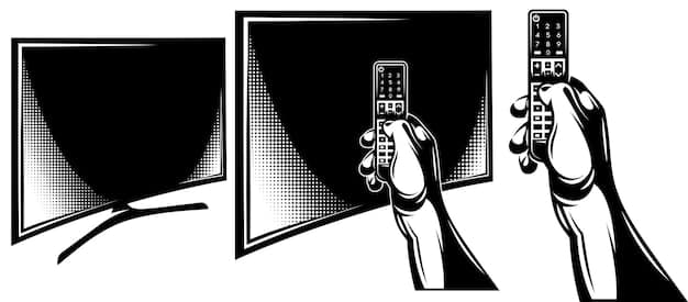 A stylized image showing a hand holding a remote control pointed at a TV screen. The screen displays a game show with a live voting prompt, and digital effects highlight the interactive elements of the show.