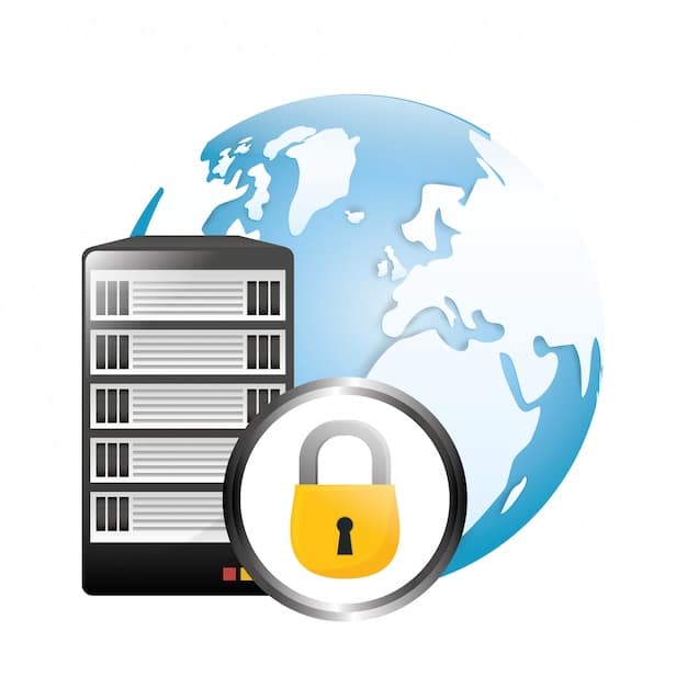 A stylized representation of a VPN connection, showing data packets being encrypted and routed through different servers across the globe, with a padlock symbol added to represent privacy.