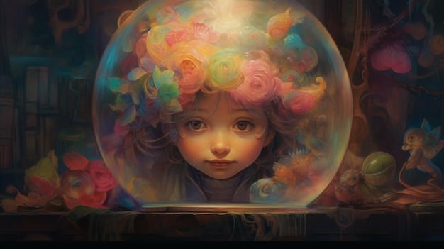 A human brain with puzzle pieces representing different aspects of storytelling fitting together, with a magnifying glass focusing on one piece labeled 