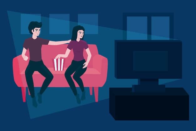 An image depicting a person sitting on a couch with a concerned expression while watching a suspenseful scene on TV. The room is dimly lit, enhancing the atmosphere of anticipation.