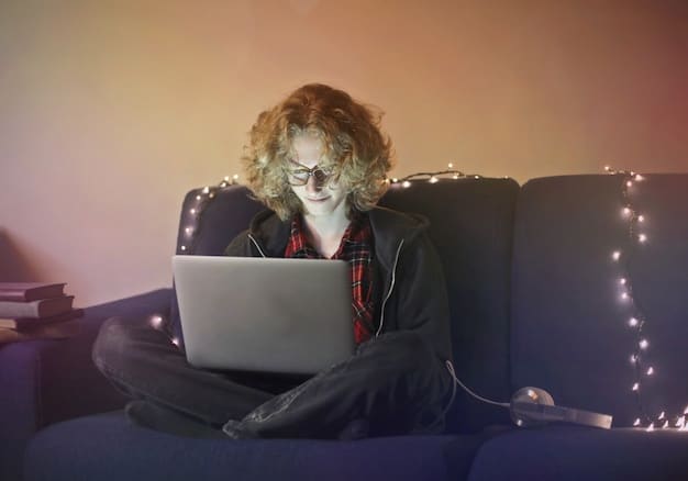 A person sitting on a couch with a laptop, looking concerned, with multiple social media logos floating around the screen, hinting at the ubiquity of spoilers online.