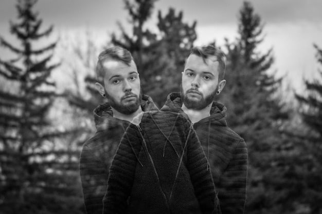 A split-screen image contrasting a character's perceived persona with their hidden, sinister side in , highlighting the deceptive nature of appearances.