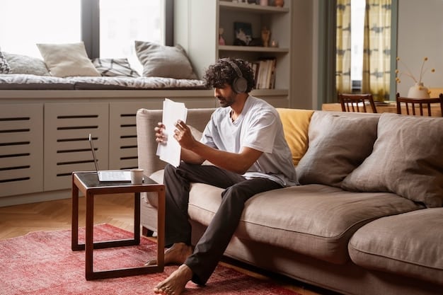 A person sitting on a couch, looking at a tablet with a frustrated expression, with speech bubbles showing phrases like 