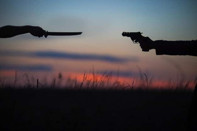 A wide shot depicting two opposing factions facing each other across a desolate landscape, ready to engage in battle, symbolizing the brewing conflict and impending showdown.