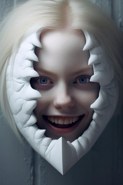 A close-up shot of a character in , revealing a moment of emotional vulnerability. The background is blurred, focusing attention on the character's expressive face.