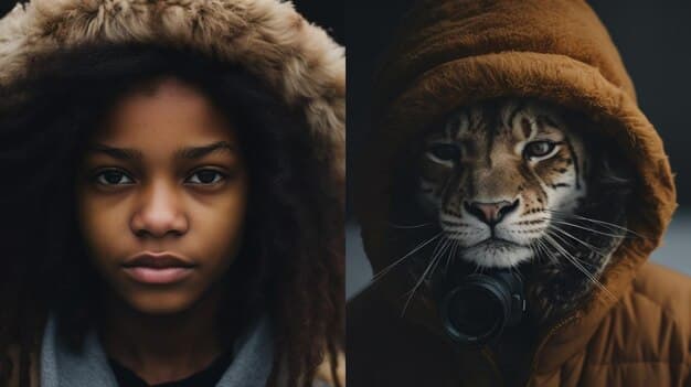 A dramatic side-by-side comparison of Ahsoka Tano, portrayed by Rosario Dawson, in 