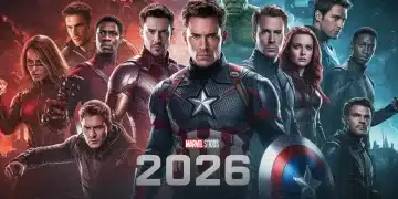 Dynamic Marvel Cinematic Universe 2026 Spoilers poster, hinting at Phase 6 plot twists and character developments.