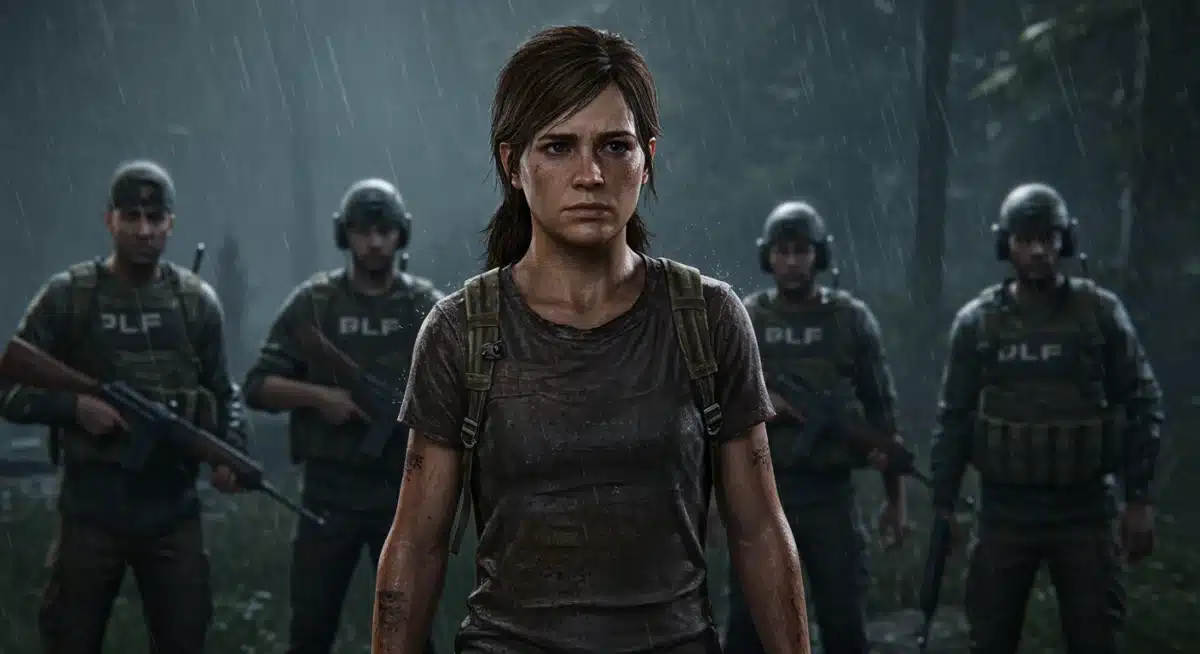 Abby and WLF soldiers in a tense moment from The Last of Us Season 2