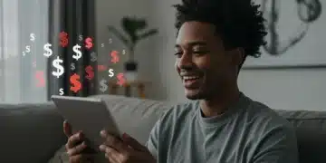 Person saving money with ad-supported streaming service on tablet