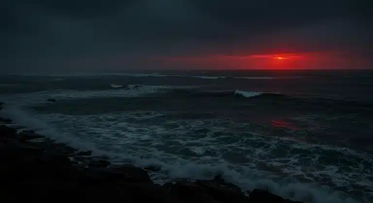 Stormy ocean with red glow, representing Crimson Tide Episode 7 twist