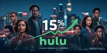 Hulu logo with diverse original series characters and growth chart