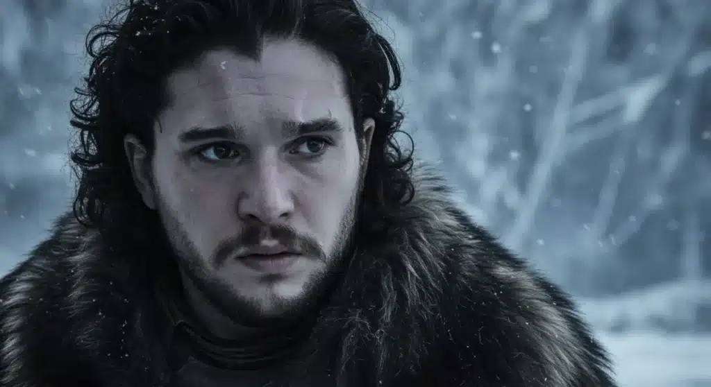 Jon Snow contemplating a snowy landscape, hinting at future storyline in Game of Thrones spinoff 'Snow'