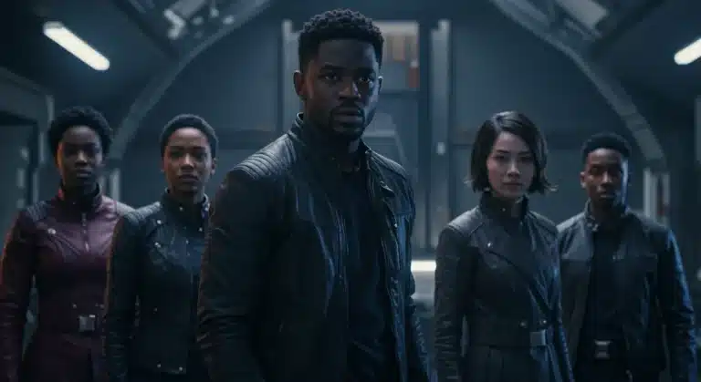 Dramatic scene from Nexus Prime 2026 mid-season finale, characters facing a major revelation.