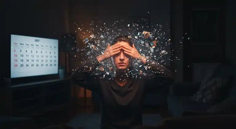 Person avoiding spoilers on a screen with a future calendar