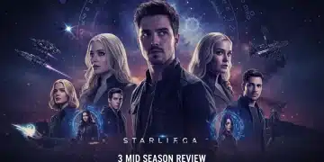 Dynamic composite of Starlight Saga characters against a galactic backdrop, hinting at mid-season drama and future revelations.