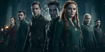 The Wheel of Time Season 3 cast in a dramatic, magic-filled scene, representing upcoming book changes.