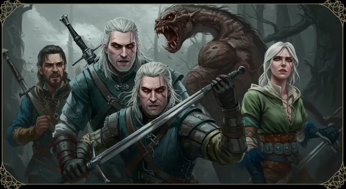 Artistic rendering of four main characters with new faces, hinting at Witcher Season 4 Recasts and future plot.