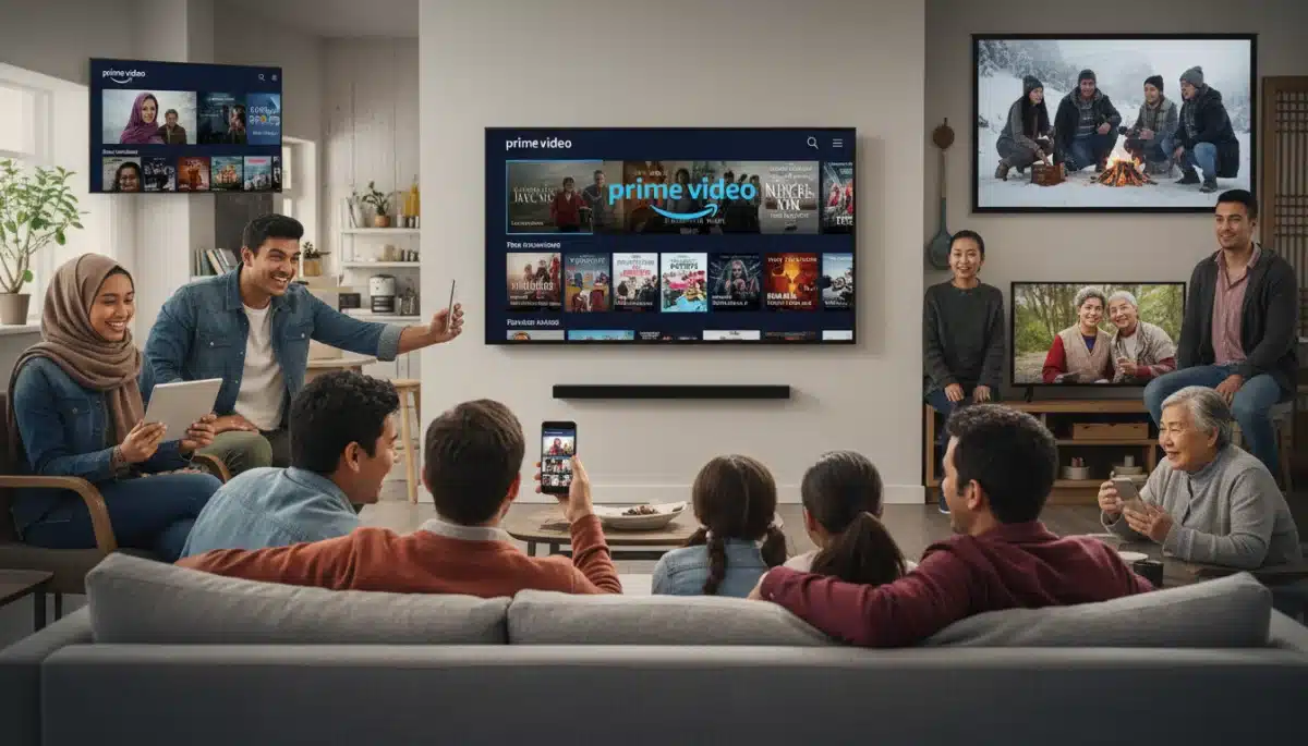 Diverse audience consuming Amazon Prime Video content on multiple devices