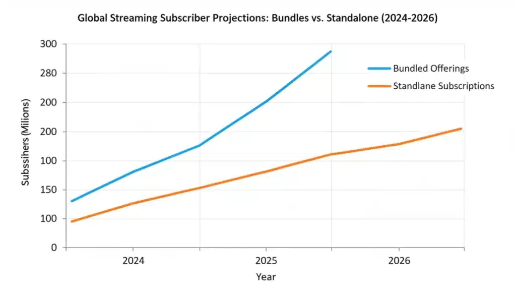 Projected growth of streaming bundle subscriptions versus individual services.