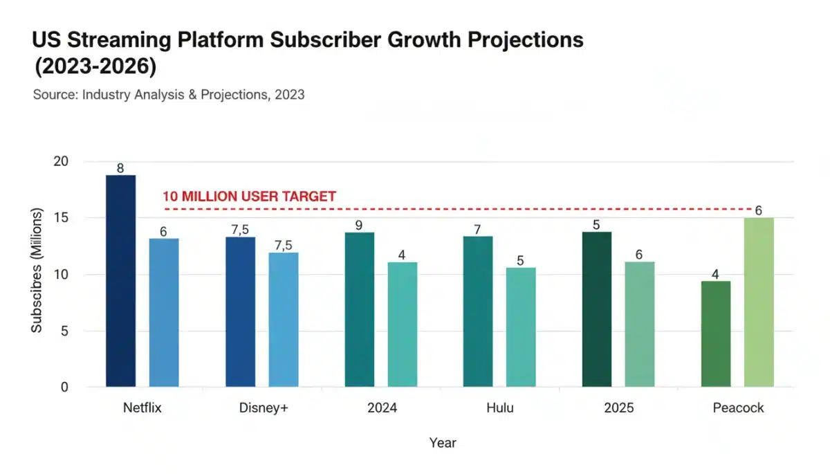 Chart showing projected subscriber growth for US streaming services towards 2026