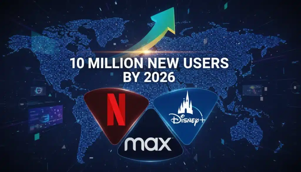 Illustration of three major US streaming services projecting 10 million new user growth by 2026