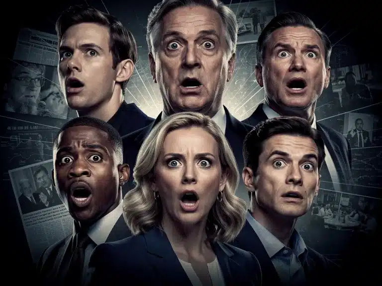 Collage of surprised TV series characters reacting to shocking plot twists.