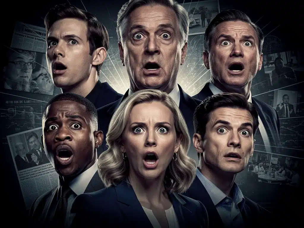 Collage of surprised TV series characters reacting to shocking plot twists.