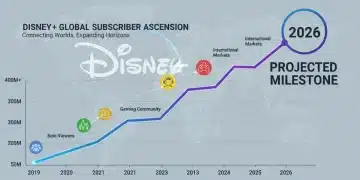 Projected Disney+ subscriber growth chart for 2026, showing an upward trend and two distinct market segments.