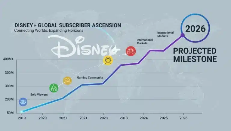 Projected Disney+ subscriber growth chart for 2026, showing an upward trend and two distinct market segments.