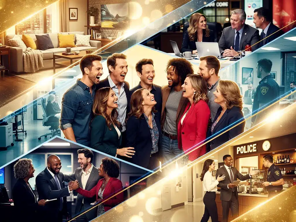 Dynamic collage of diverse actors from popular TV series showcasing strong ensemble cast power and collaboration.