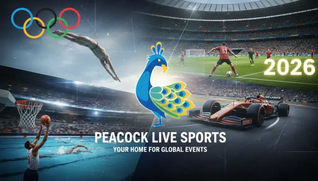 Peacock 2026 Live Sports Streaming Schedule with major events highlighted.