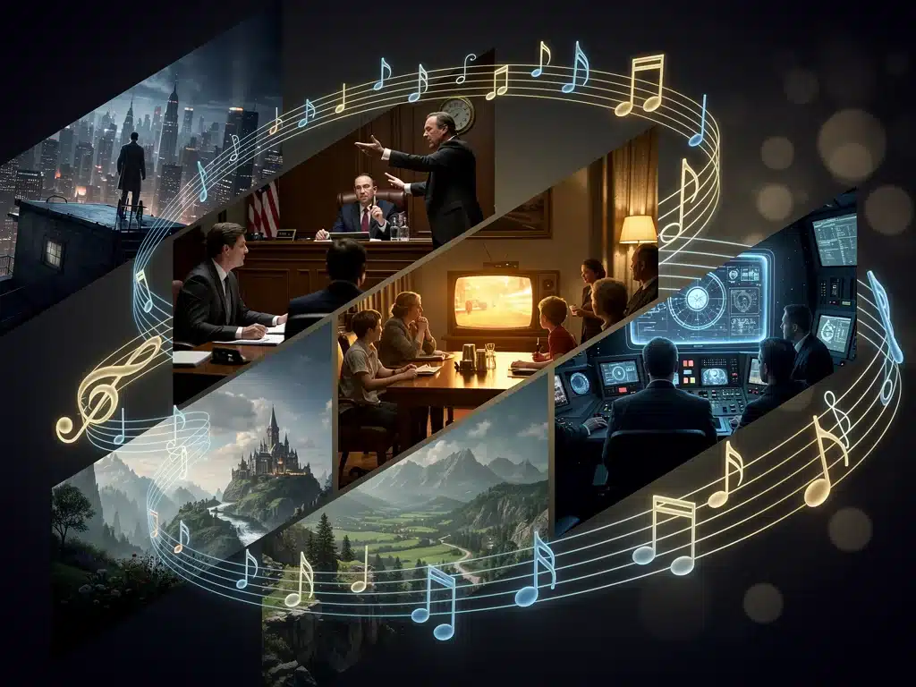 Dynamic montage illustrating how music elevates storytelling in popular TV series.