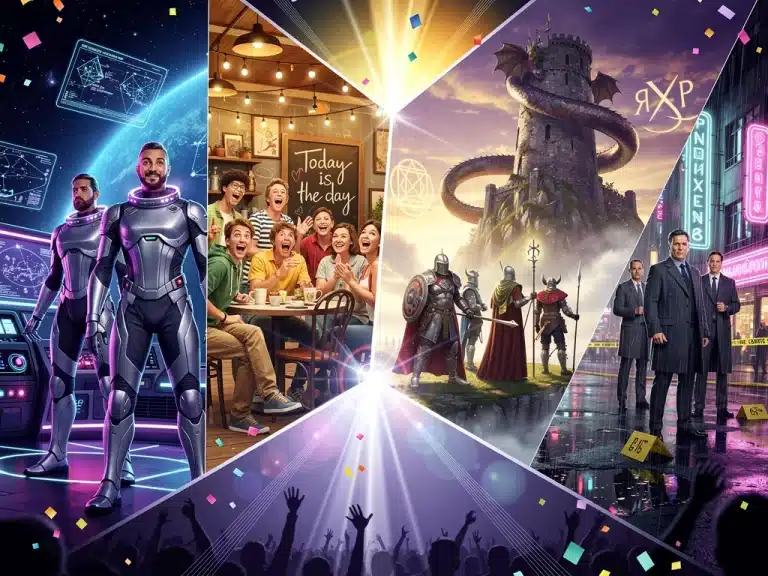 Four niche series characters celebrating their unexpected mainstream popularity