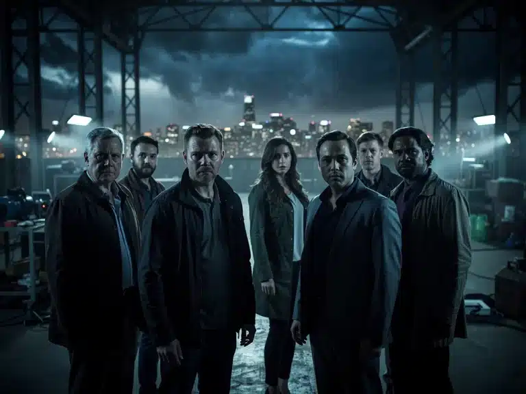 Protagonists facing an uncertain future in a dramatic season finale scene.