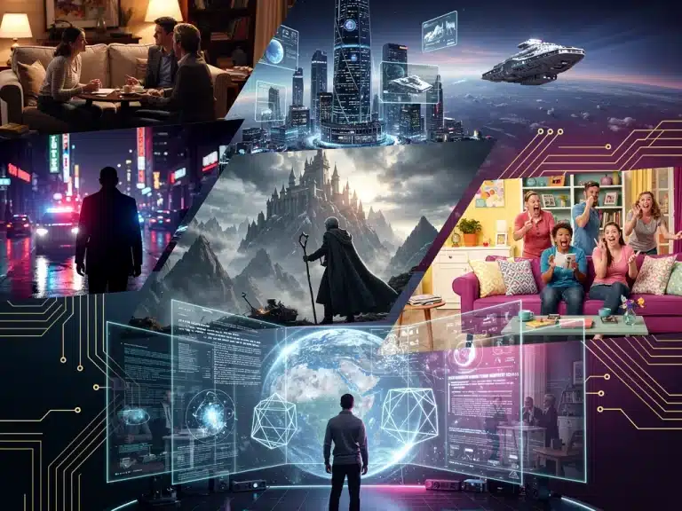 Dynamic collage of popular TV series representing the evolution of storytelling in 2026