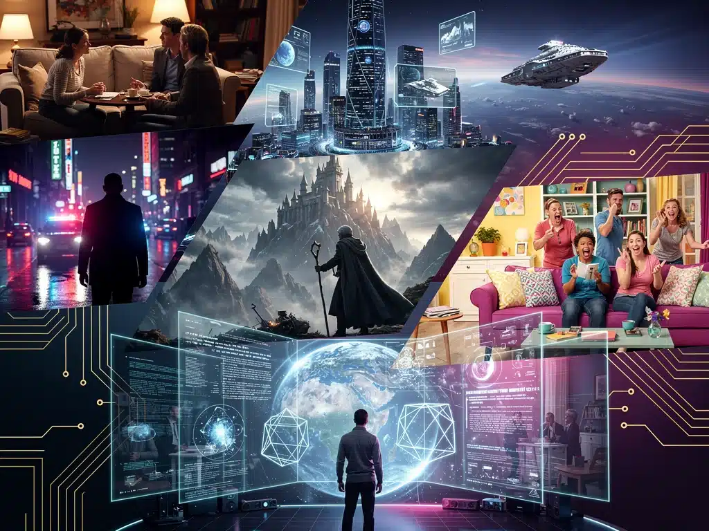 Dynamic collage of popular TV series representing the evolution of storytelling in 2026