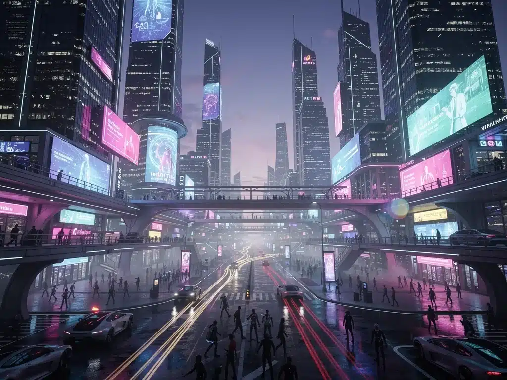 Futuristic cityscape with neon lights, representing innovative series production design.