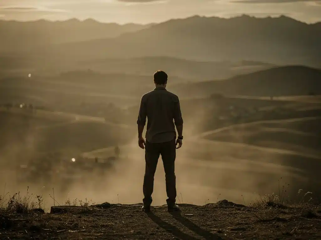 Solitary character contemplating a major decision, representing personal growth in HBO Original.