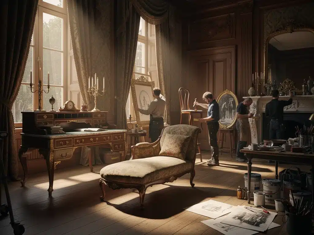 Elaborate historical drama set concept art with period-accurate details.