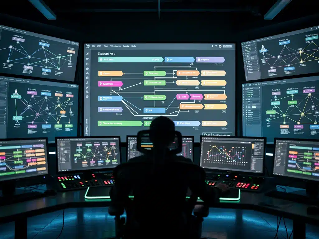 Advanced narrative design tools in a futuristic television production studio